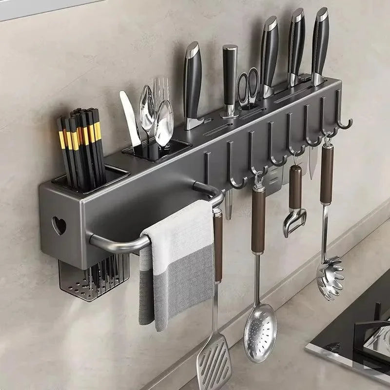 Organizer Kitchen Wall Shelf Storage Spices Rack Knife Holder Seasonings Chopsticks Spoon Compact Practical Shovels