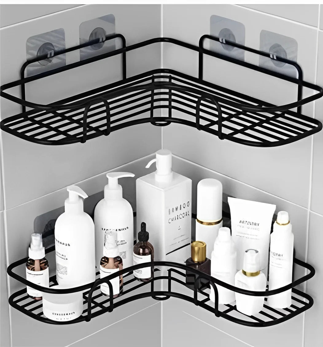 KIT 2 Shelves Stand With High Wall Stickers Bathroom Kitchen Laundry Shampoo And Soap-Nevedie Store