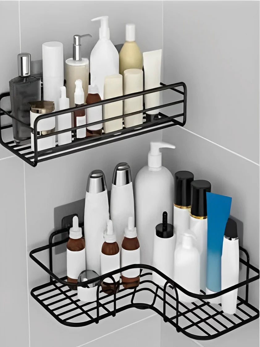 KIT 2 Shelves Stand With High Wall Stickers Bathroom Kitchen Laundry Shampoo And Soap-Nevedie Store