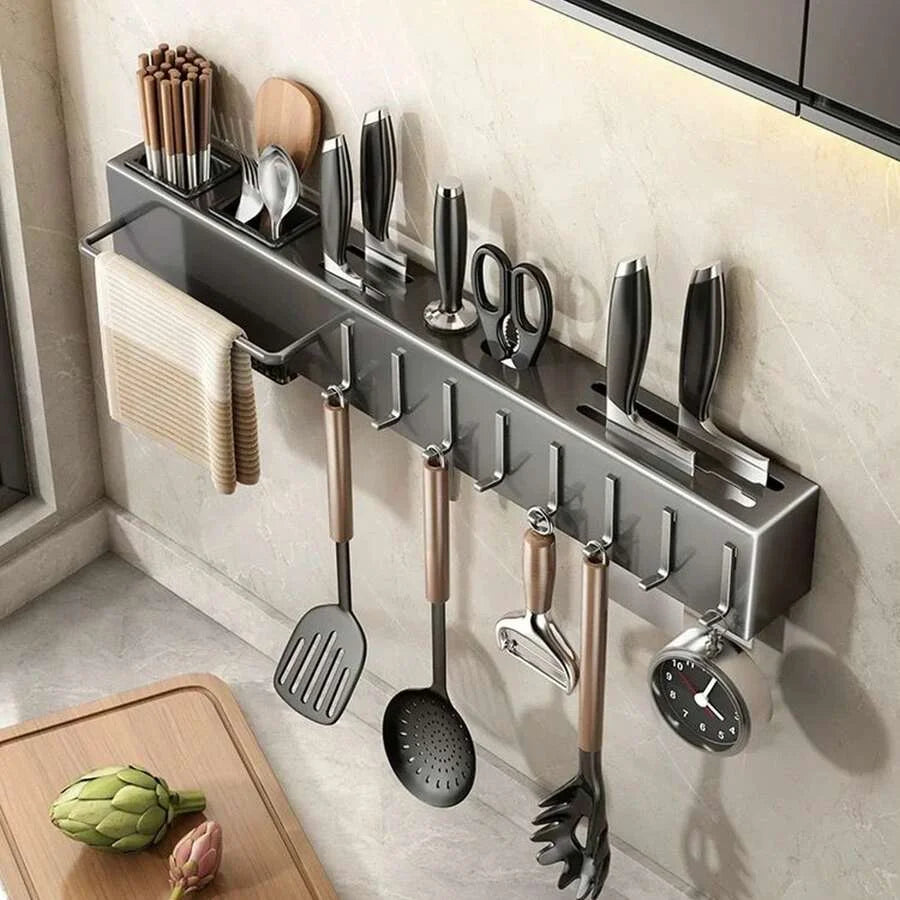 Organizer Kitchen Wall Shelf Storage Spices Rack Knife Holder Seasonings Chopsticks Spoon Compact Practical Shovels