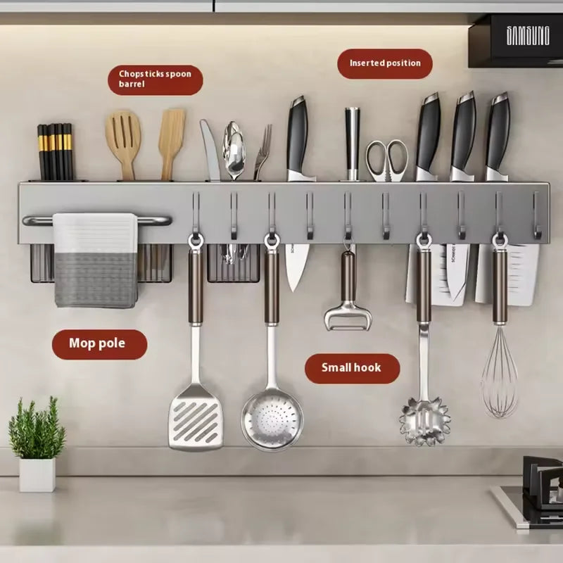 Organizer Kitchen Wall Shelf Storage Spices Rack Knife Holder Seasonings Chopsticks Spoon Compact Practical Shovels